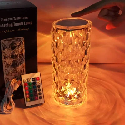Lumières en cristal tactile contrôle Rose lampe en cristal USB16 RGB couleur changeante diamant lampe de Table LED veilleuse